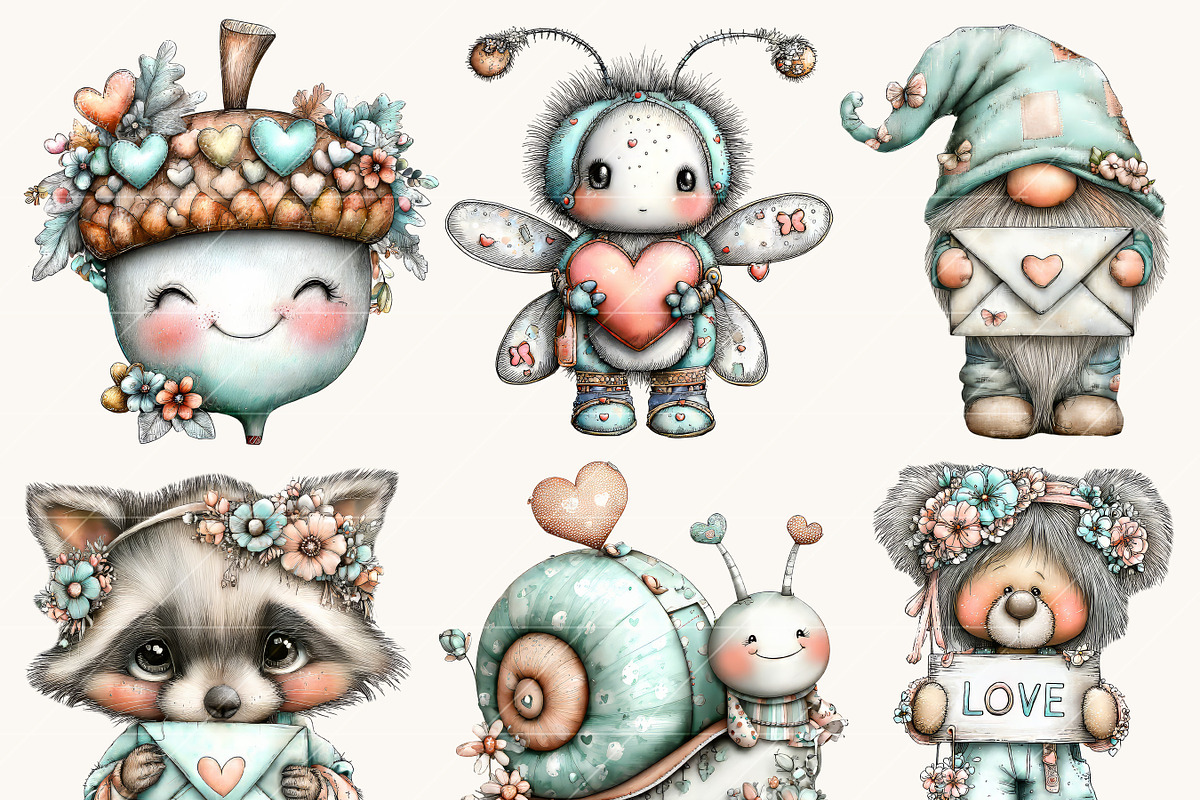 Whimsical Woodland Valentine Clipart, a Seasonal Illustration by Design Scotch (Photo 4 of 8)