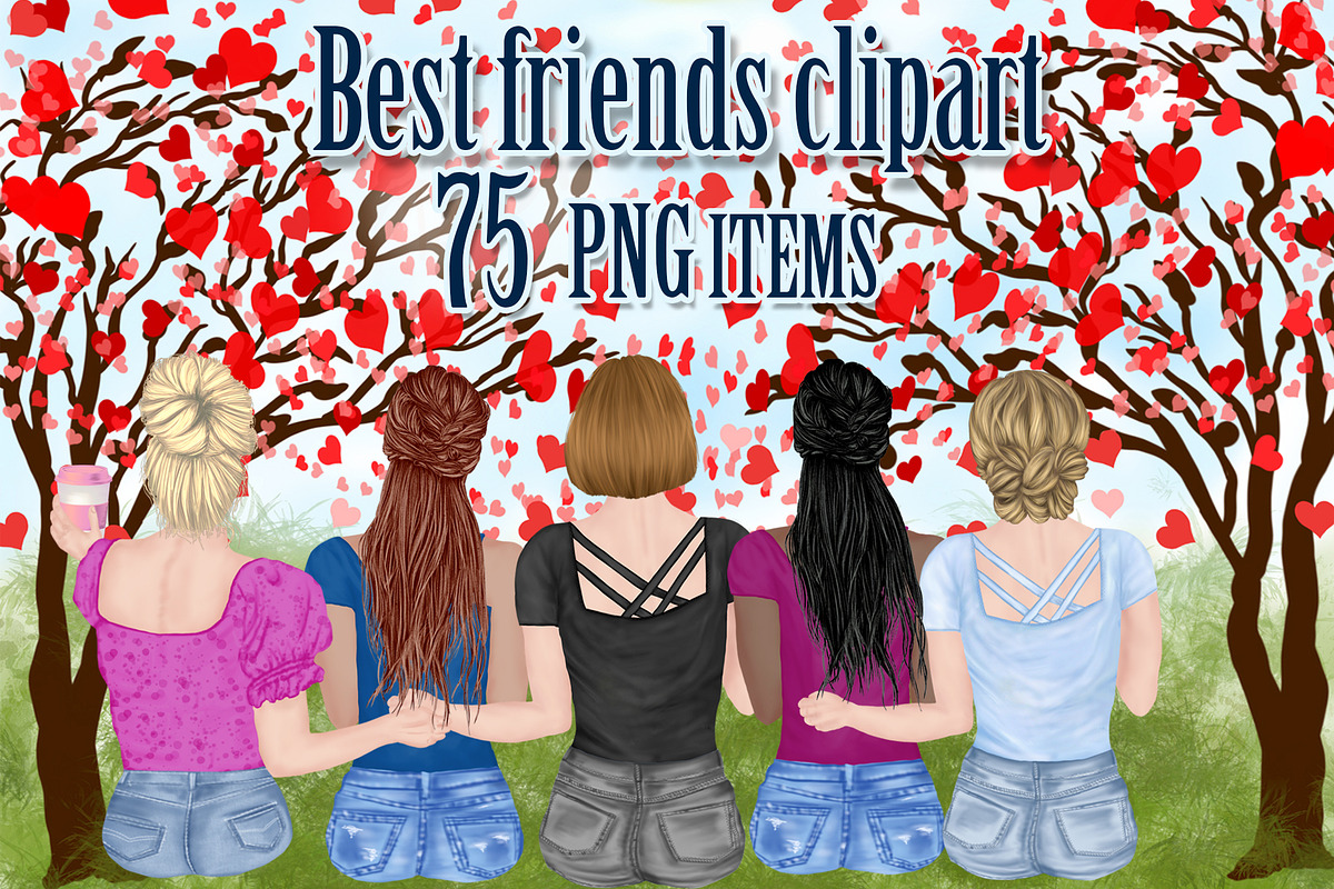 Best Friends Clipart,Girls clipart, an Illustration by chilipapers (Photo 1 of 5)