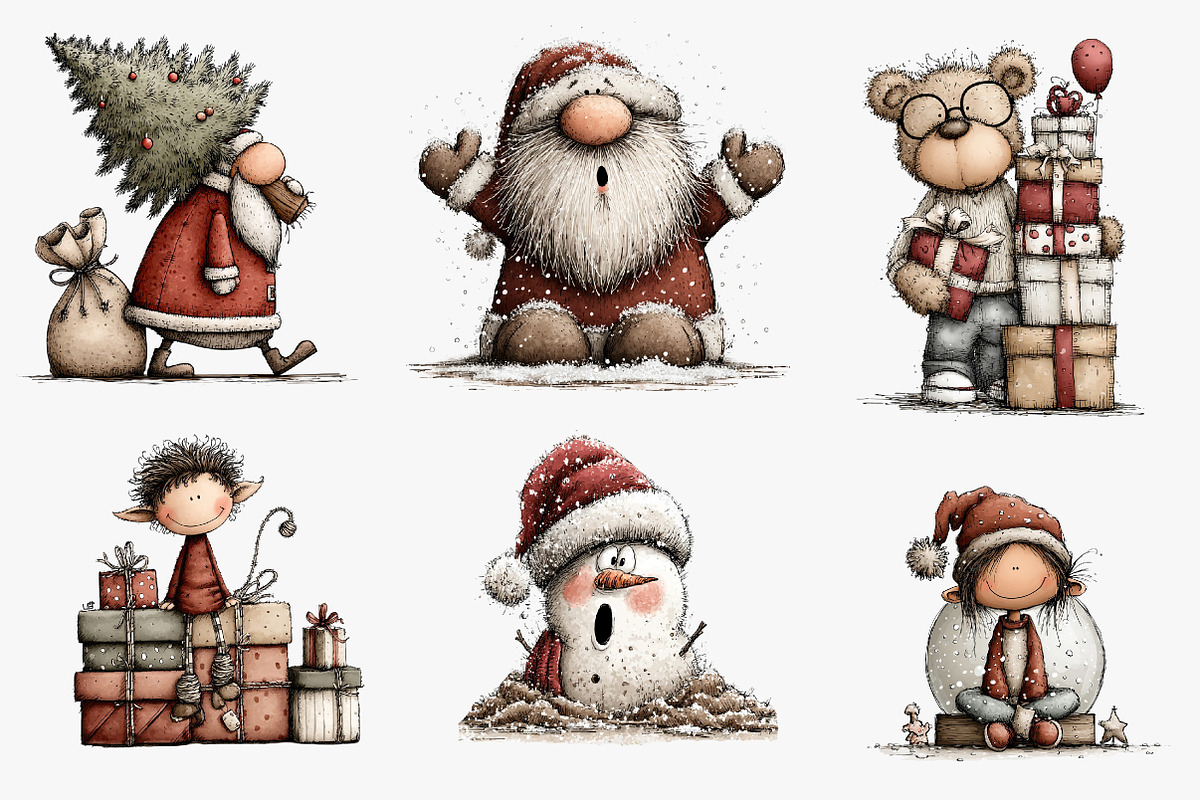 Funny Quirky Watercolor Christmas, an Illustration by CreationArt (Photo 2 of 5)