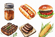 Watercolor Bbq Barbecue Clipart, an Illustration by Craft Nest (Thumbnail 3 of 6)