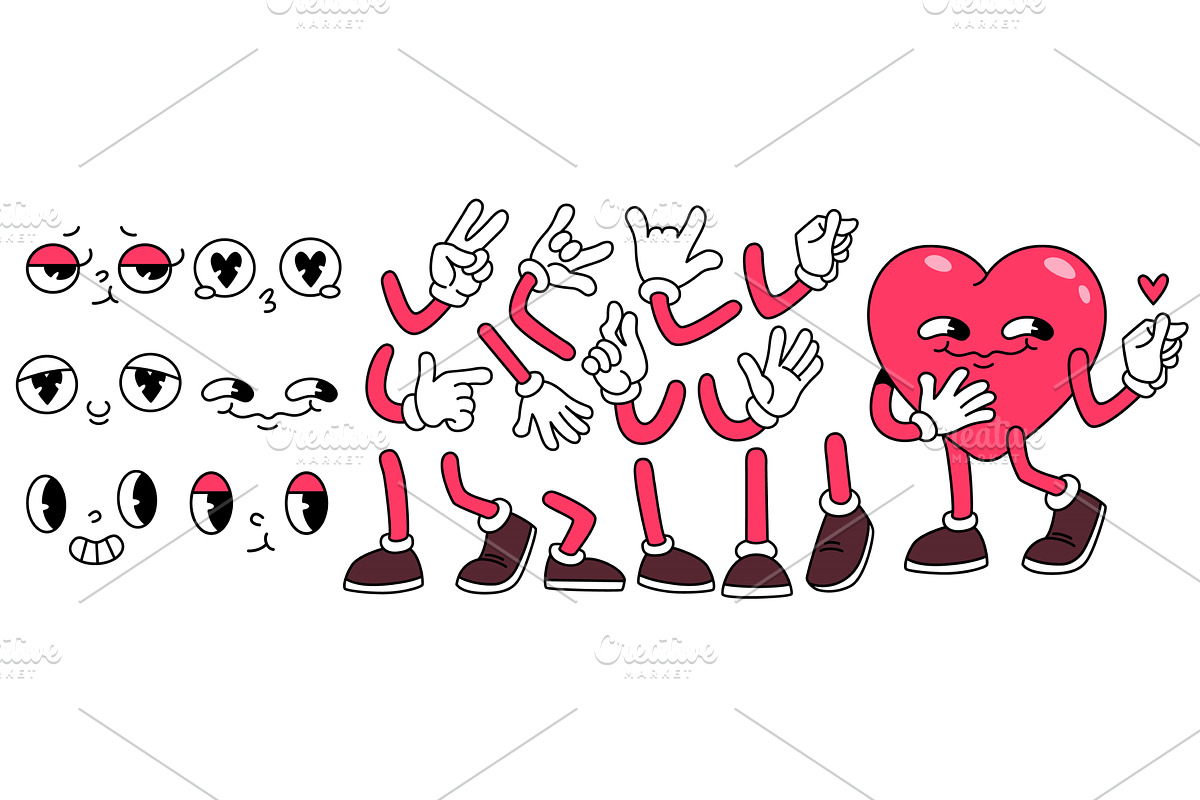 Retro cartoon heart character, an Illustration by art PVP - market