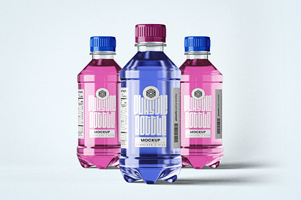 Set of Three Plastic Bottles Mockup, a Packaging Mockup by Designer Dude
