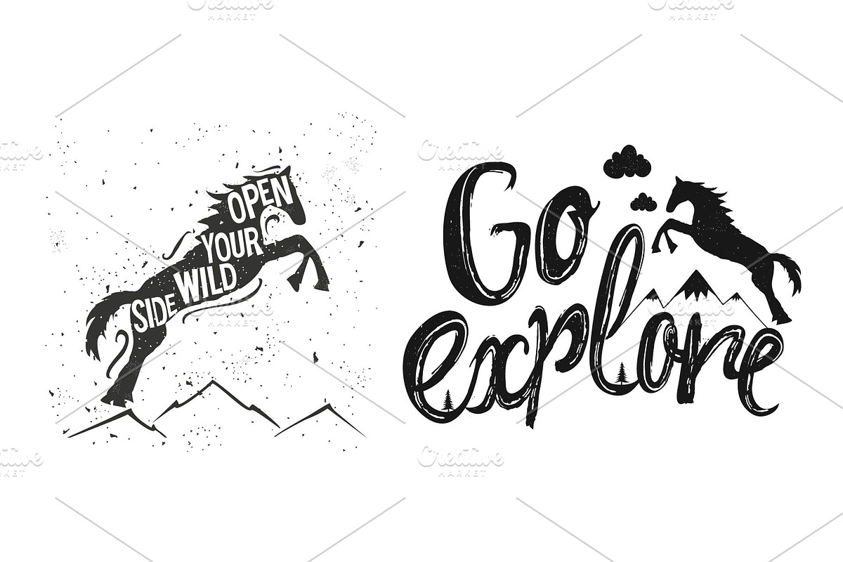 Wild horses set. 5 typography poster, an Animal Illustration by JULYMILKS (Photo 1 of 4)
