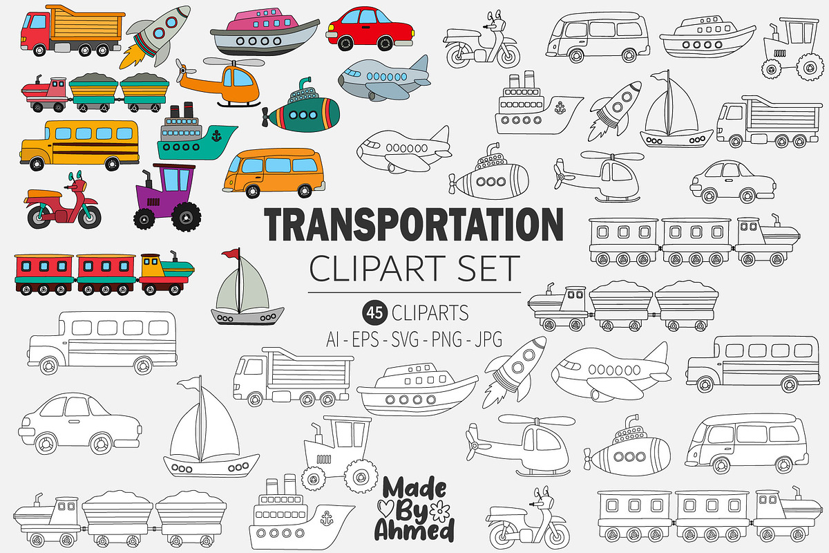 Transportation Clipart Doodles, a Transportation Illustration by Lamia Emad (Photo 1 of 4)