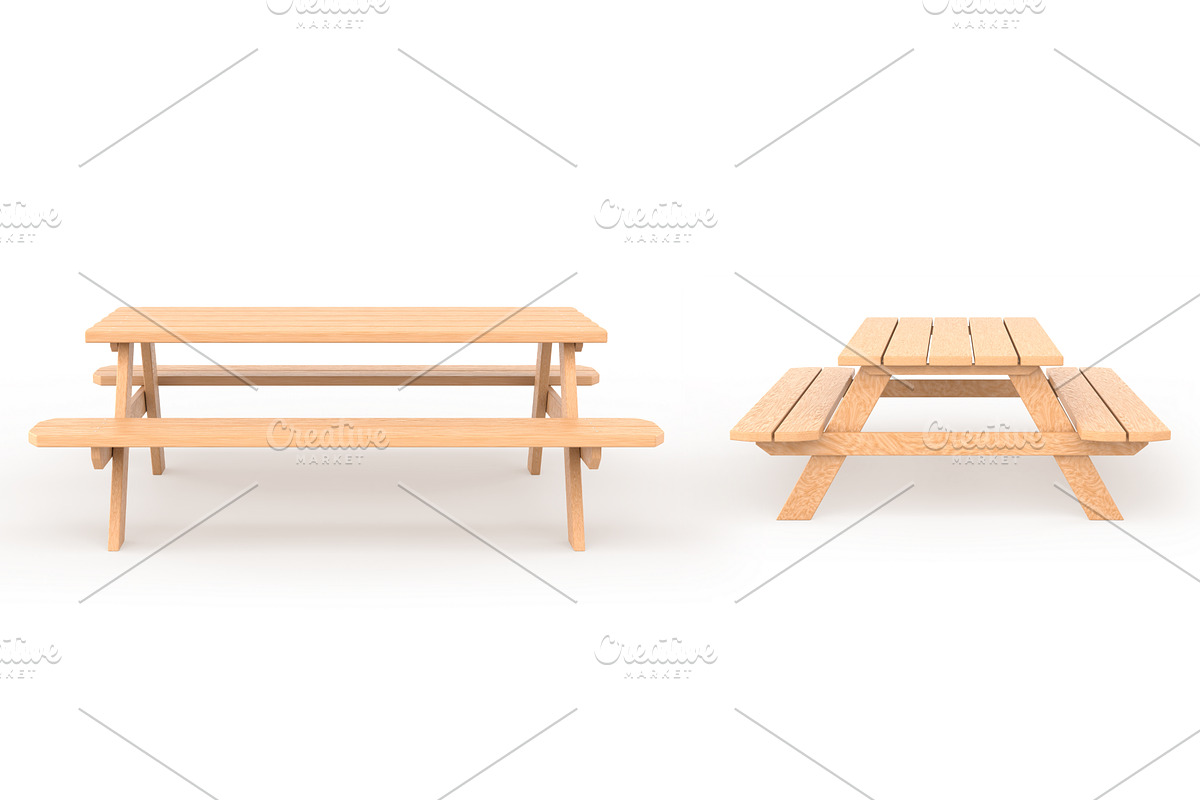 Wooden picnic table with long, an Environmental 3D Model by Marozhkastudio