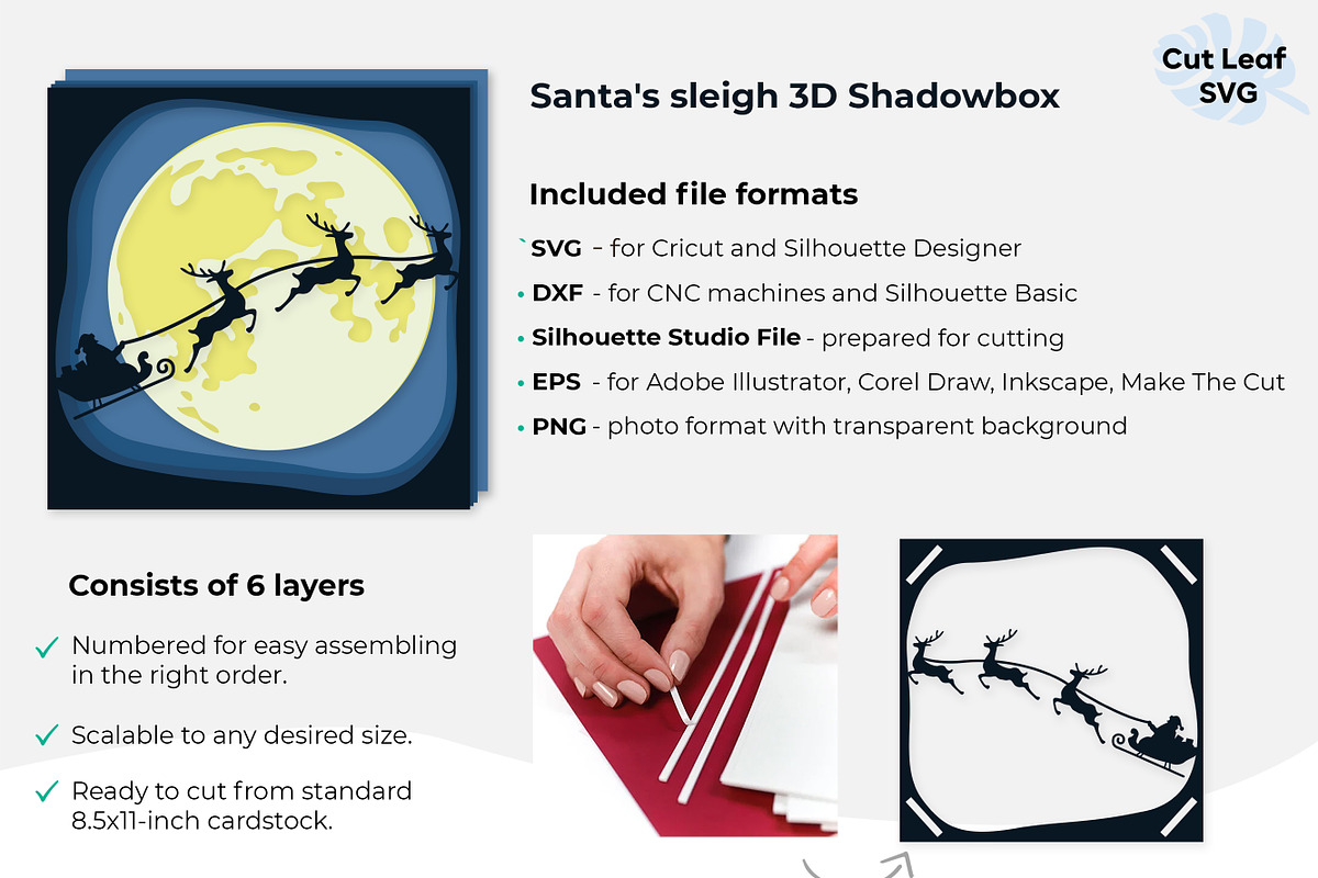 Santa SVG 3d Shadow box, Christmas, a Seasonal Illustration by CutLeafSvg (Photo 4 of 6)