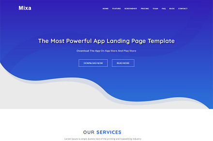Mixa App Landing Page HTML Template, a HTML Template by Themeplaza