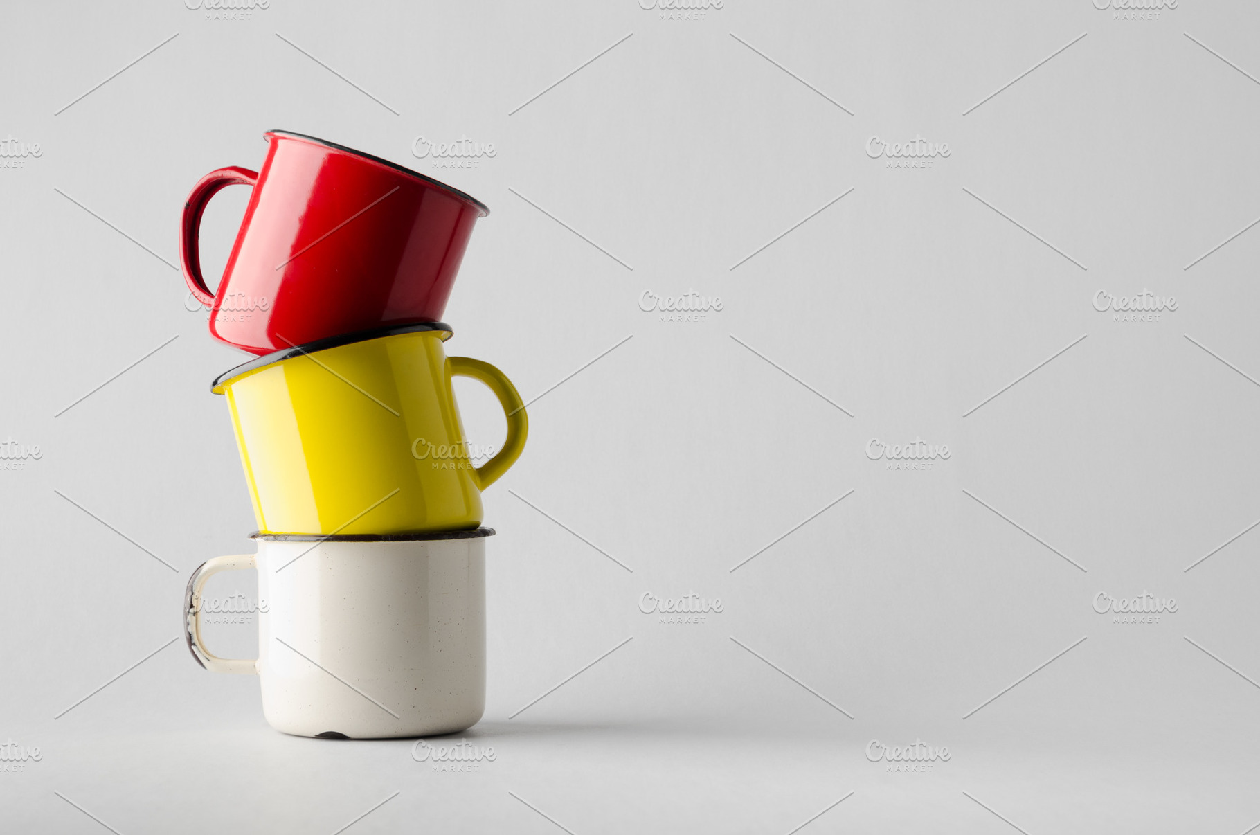 Colorful enameled mugs, a Food & Drink Photo by Shablon