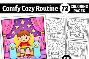 Comfy Cozy Routine Coloring Pages, a Decorative Illustration by Ink Gallery