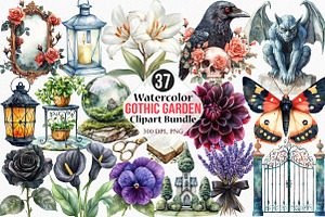 Watercolor Gothic Garden Clipart, an Illustration by Canvas Craft
