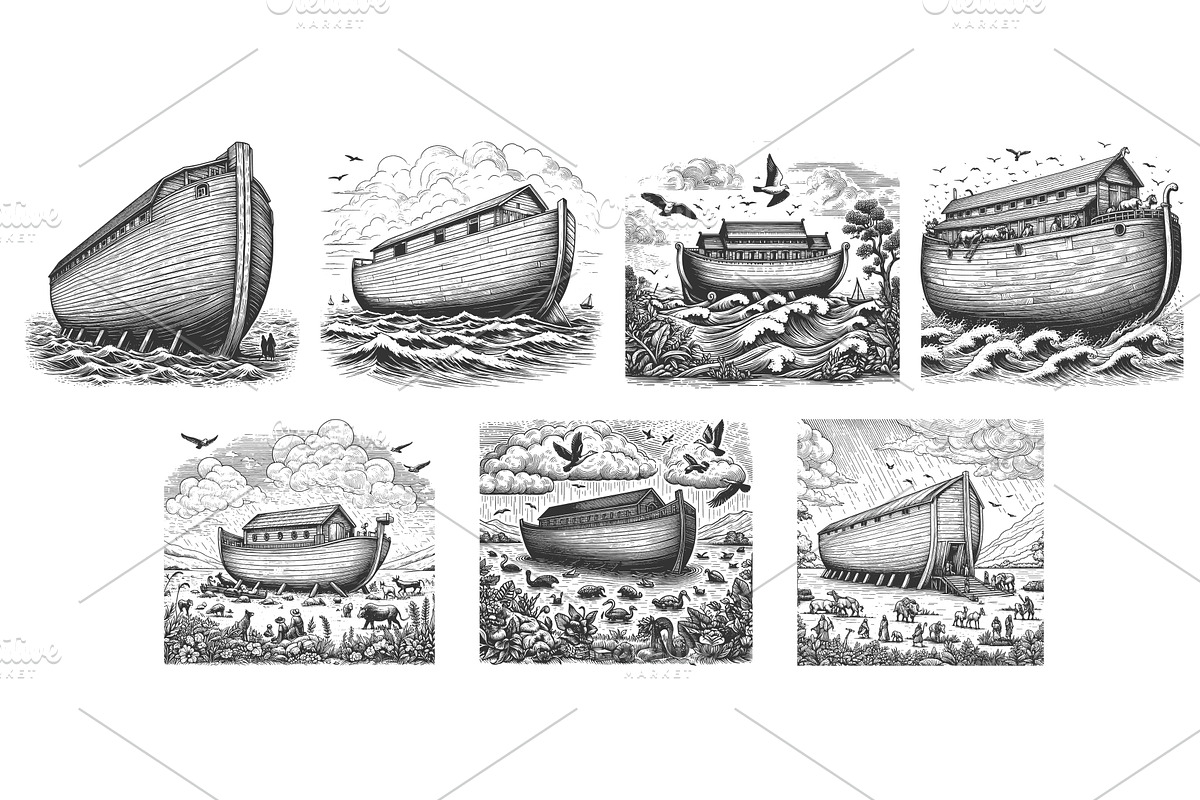 Noah Ark in Biblical Scenes set, an Illustration by AlexArt