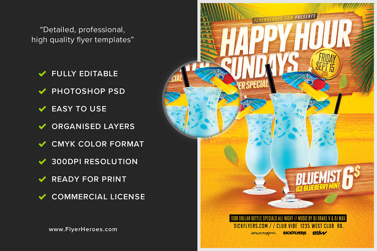 Summer Happy Hour Flyer Template, a Flyer Template by FlyerHeroes