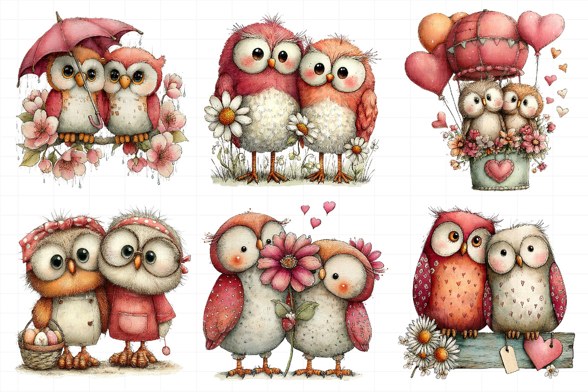 Spring Couple Owl Clipar, an Illustration by Daily.Designs (Photo 3 of 7)
