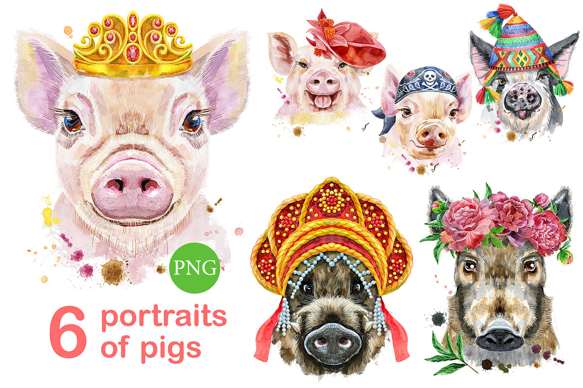 Cute watercolor pigs. Part 1, an Animal Illustration by Watercolor fantasy (Photo 1 of 4)