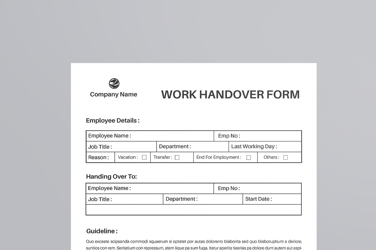 Work Handover Form Template, a Stationery Template by MightyDesign (Photo 2 of 8)