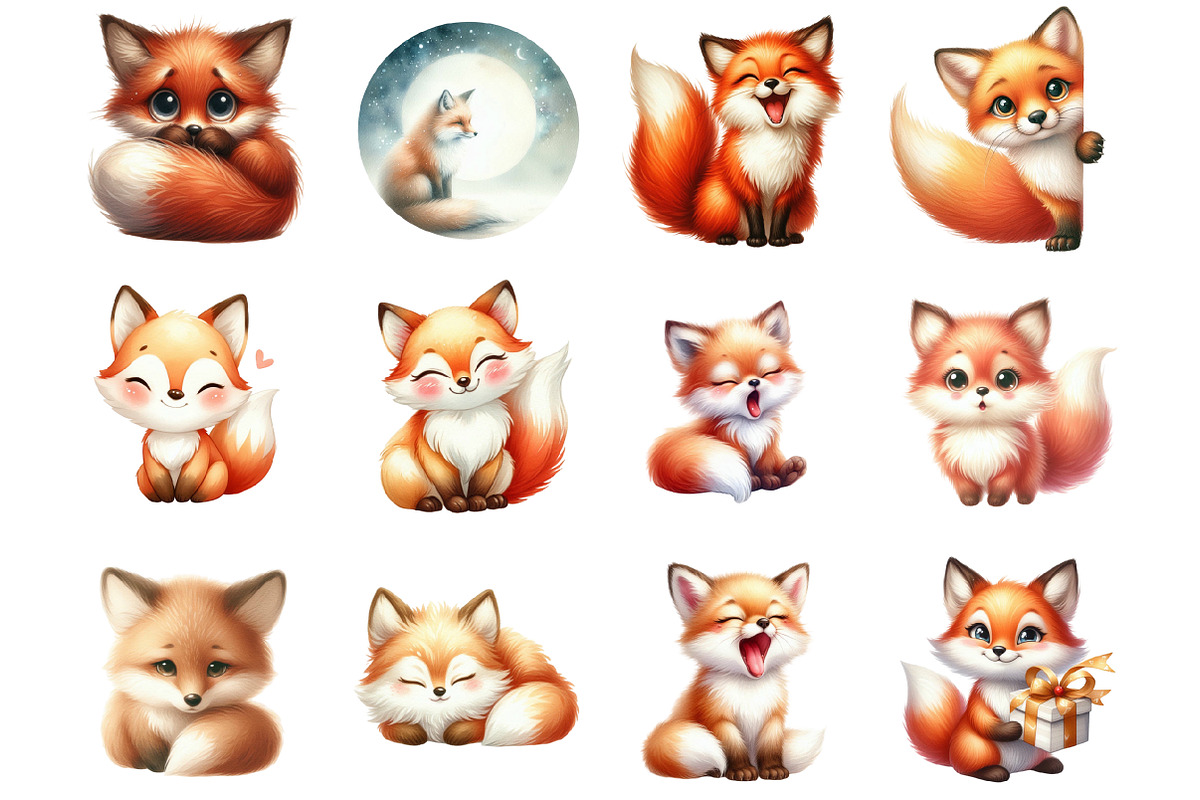 Fox with Emotion Clipart Bundle, a Graphic by CitraGraphics (Photo 2 of 4)