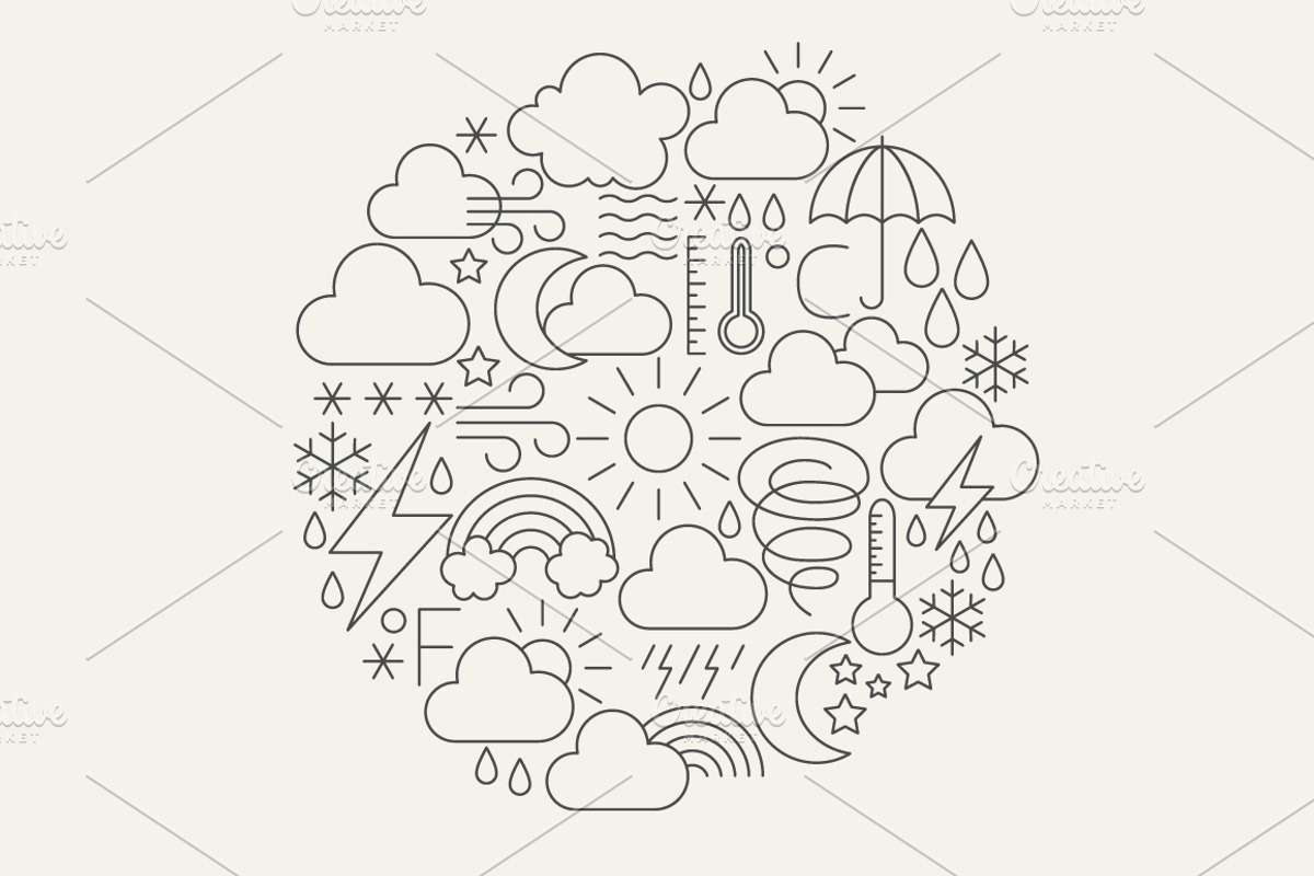 Weather Line Art Vector Icons Set, a Solid Icon by Anna_leni