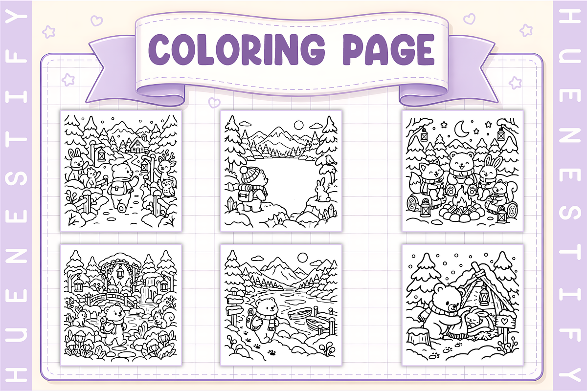 Bear Winter Journey Coloring Book, a Seasonal Illustration by HueNestify (Photo 2 of 4)