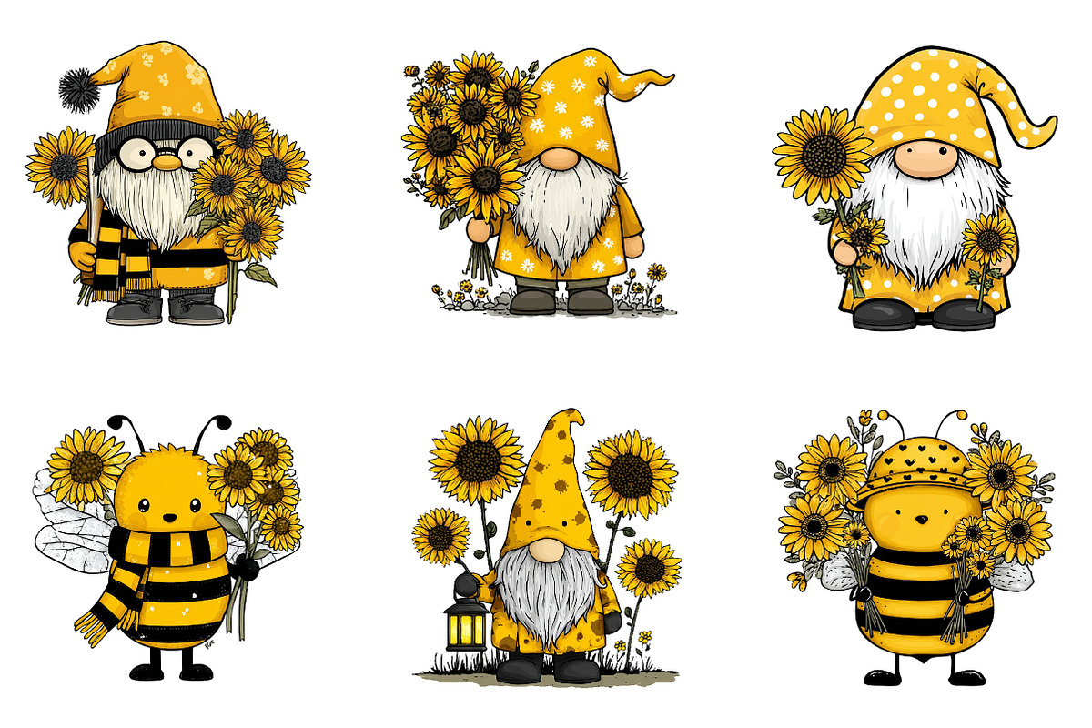 Bee Gnome with Sunflowers Clipart, an Illustration by Dream Creation (Photo 3 of 7)