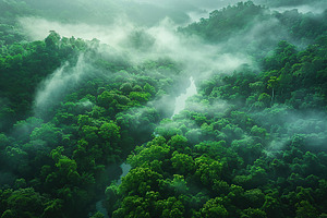 Green jungle with white fog, a Nature Photo by AlyaAnd