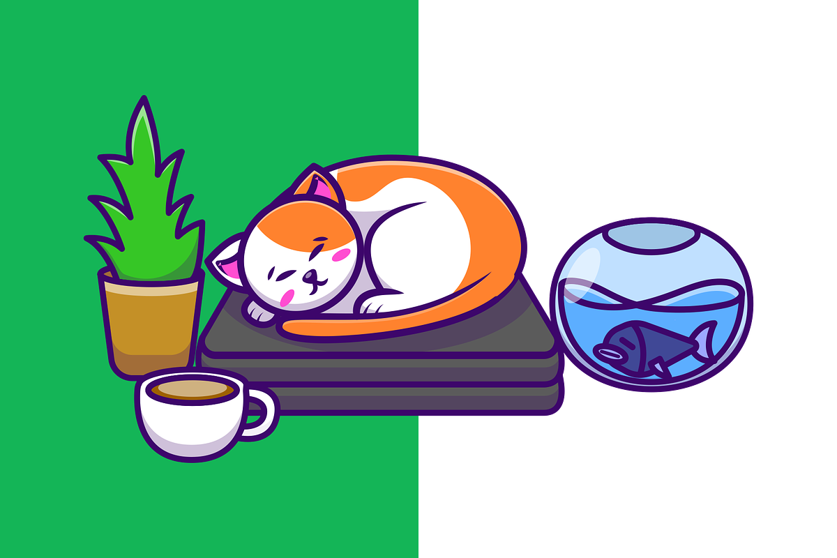 Cat Sleeping On Laptop Cartoon, an Animal Illustration by Artstorystudio (Photo 2 of 3)