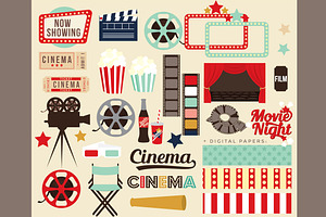Movie night clip art clipart retro