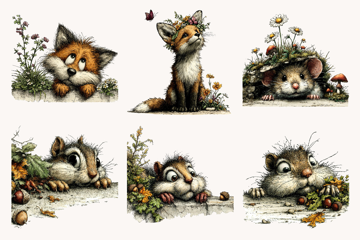 Whimsical Peeking Woodland Animals, a Seasonal Illustration by Designworld (Photo 6 of 11)