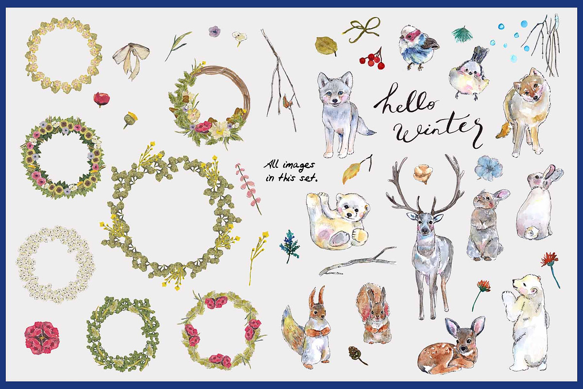 Watercolor Wreath & Woodland Friends, an Illustration by VianneArt (Photo 2 of 5)