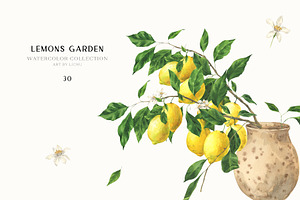 Lemons Garden Watercolor