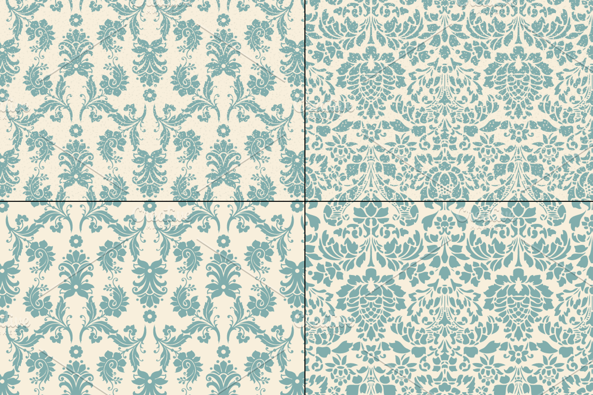 Seamless Blue Damask Patterns preview 8