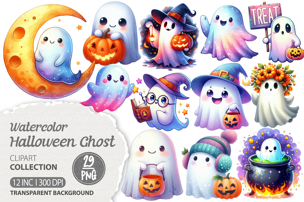 Cute Halloween Ghost Clipart PNG, an Illustration by Dream Creation (Photo 1 of 6)