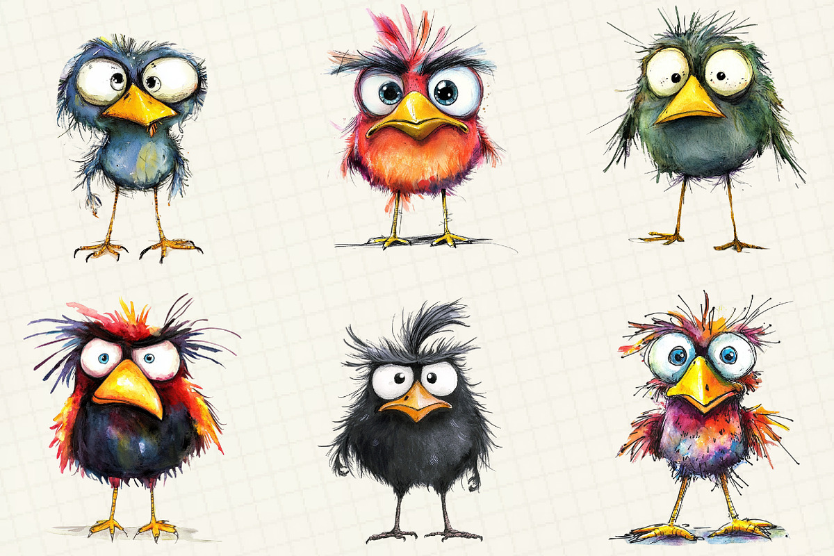 Cute Quirky Funny Birds Clipart, an Illustration by OK Design (Photo 2 of 5)