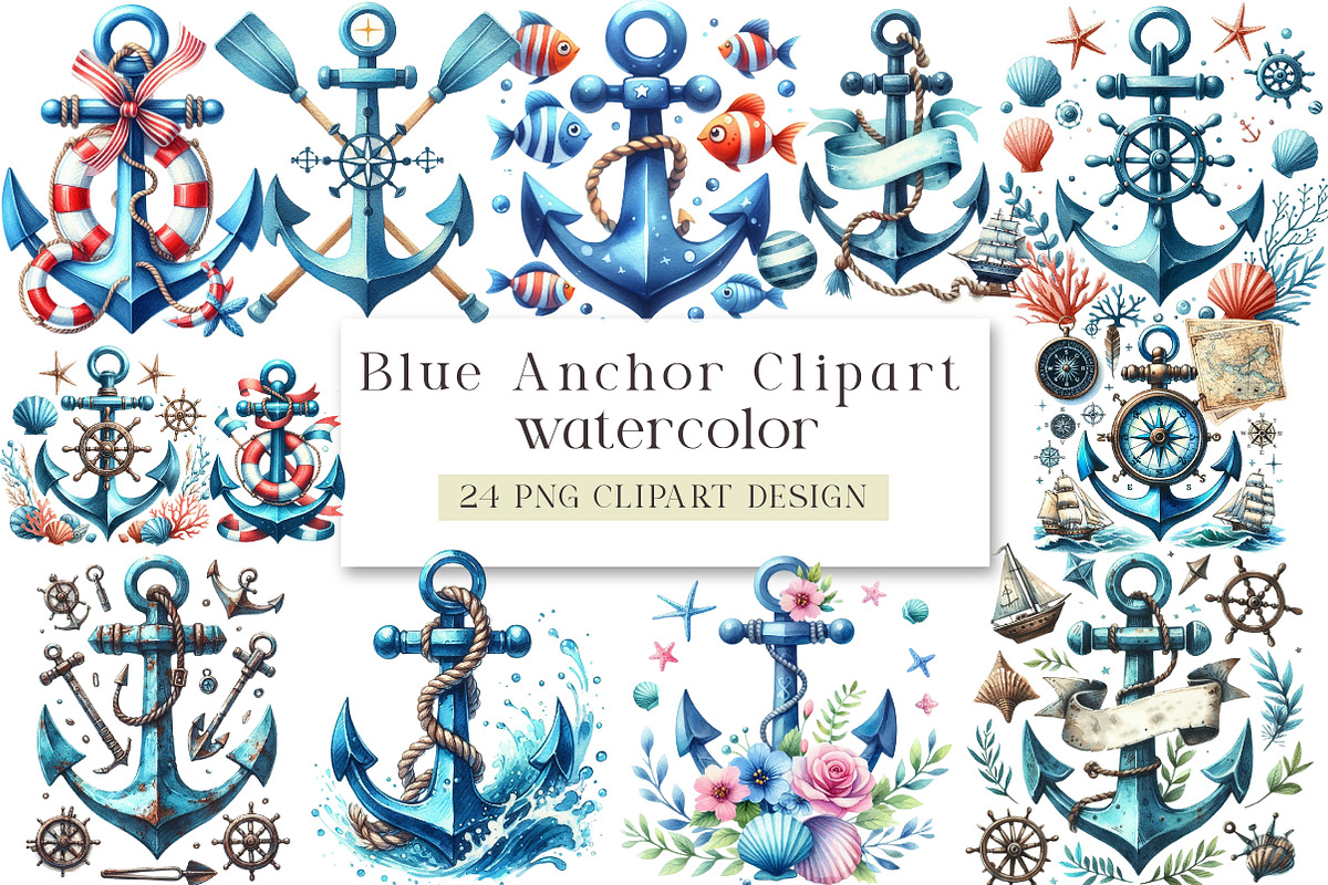 Blue Anchor Clipart Bundle PNG, an Illustration by DreamArtGraphic (Photo 1 of 3)