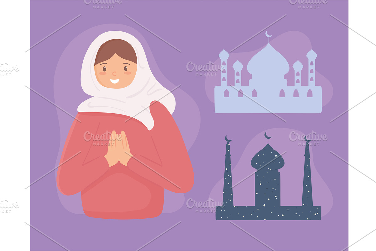 muslim woman and mosque, a Person Illustration by studiogstock