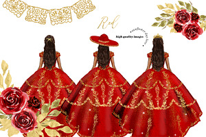 Red & Gold Princess Dress Clipart