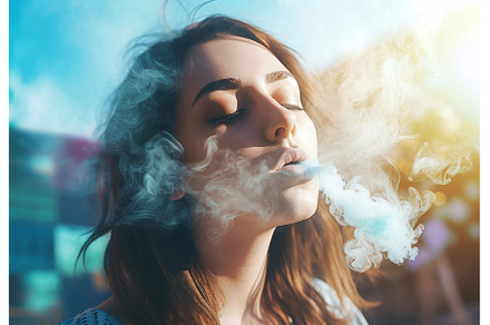 Girl inhales smoke. Generate ai, a Person Photo by Ylivdesign