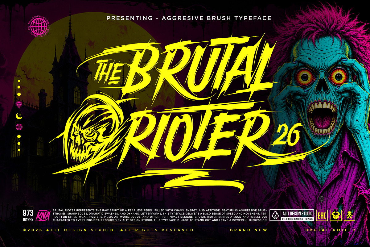 Brutal Rioter Typeface, a Script Font by alit design (Photo 1 of 20)