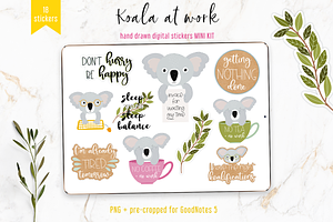 Digital Stickers Cute Koala at work