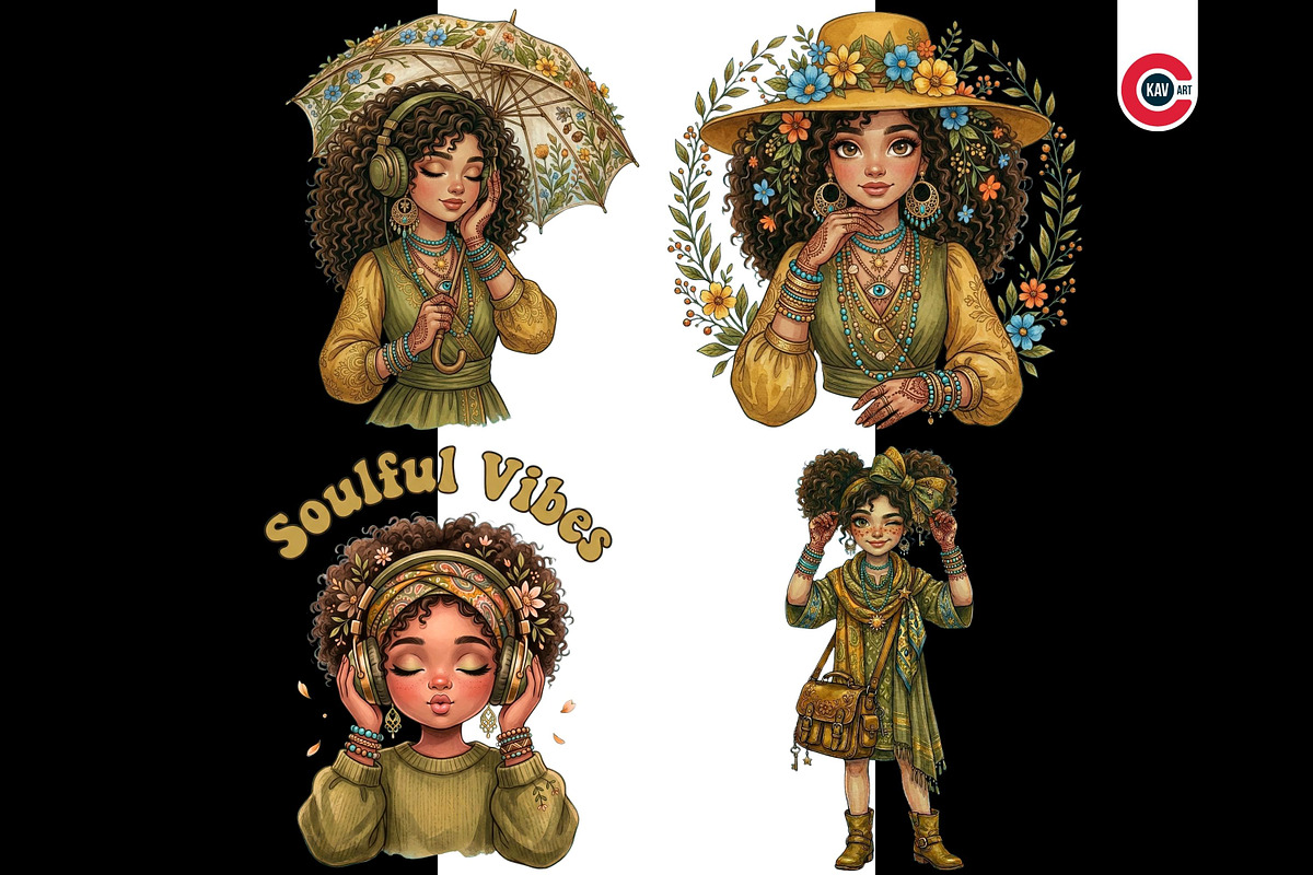 Cute Curly Hair Boho Afro Girls, a Person Illustration by C-Kav (Photo 3 of 14)