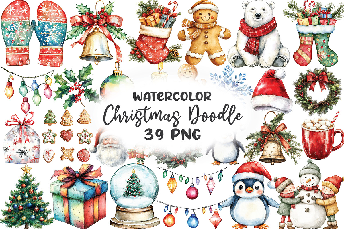 Christmas Doodle Sublimation Clipart, an Illustration by CraftArtStudio (Photo 1 of 6)