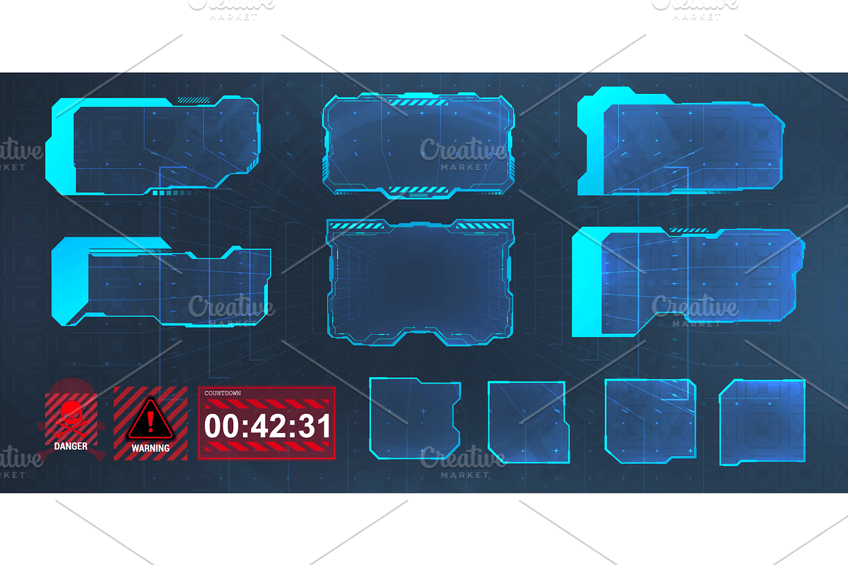 Futuristic screens HUD, UI, GUI, a Technology Illustration by SergeyBitos (Photo 2 of 6)