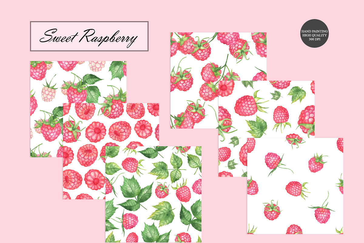 Raspberry Seamless Patterns, an Illustration by OlDm_Shop (Photo 8 of 9)