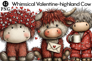 Whimsical Valentine-highland Cow Cli, an Illustration by Daily.Designs