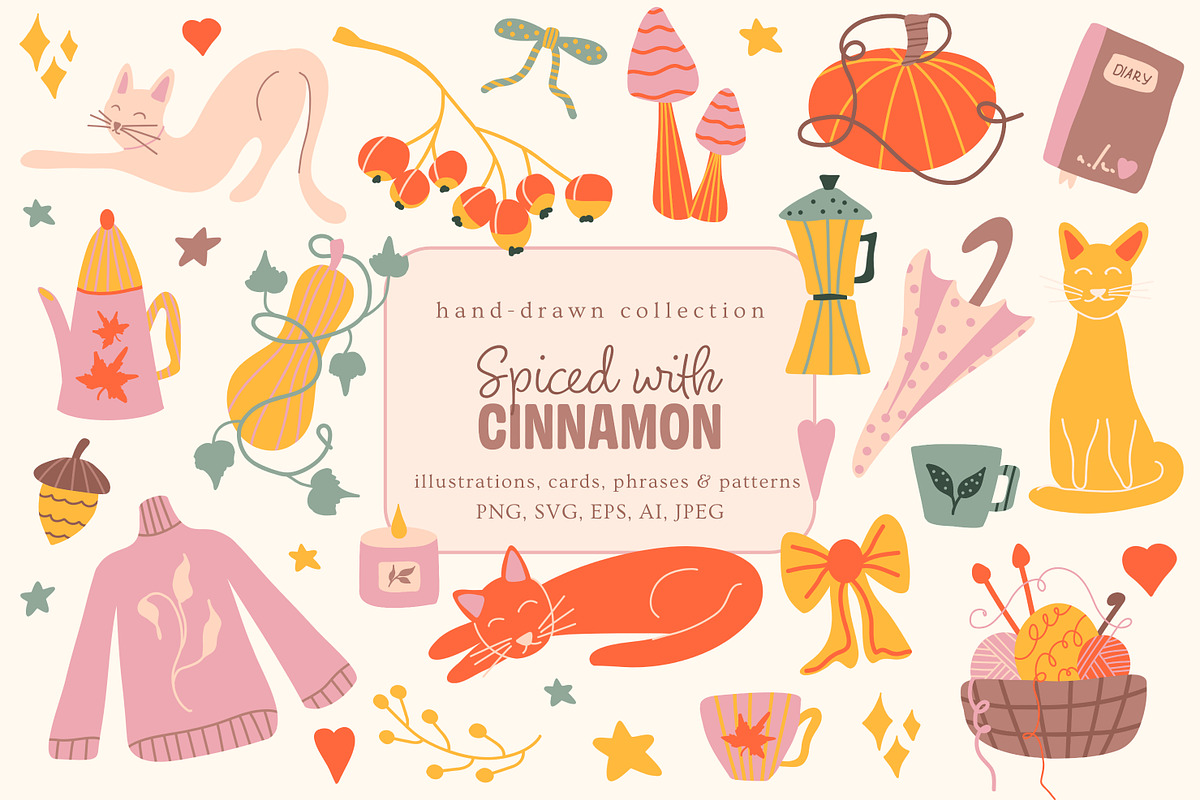Cute cozy autumn graphics & patterns, a Seasonal Illustration by Enia Grace (Photo 1 of 24)