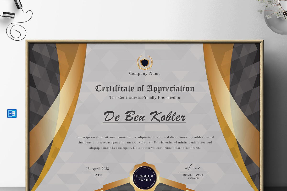 Black Stone Certificate Template, a Stationery Template by TelaTemplates (Photo 2 of 9)