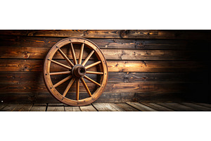 Vintage wagon wheel leaning against, an Animal Photo by Igor Tichonow