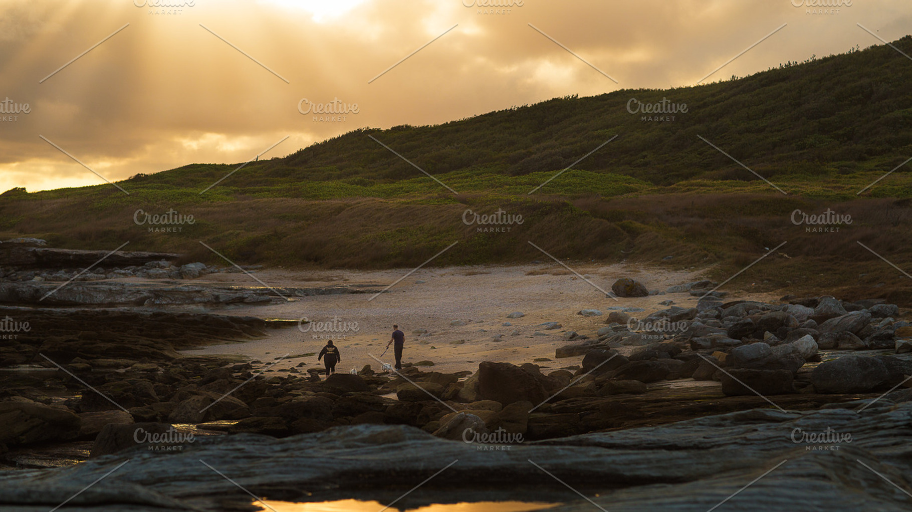 Couple walking dog sunset, a Person Photo by phoNGuyen Photography