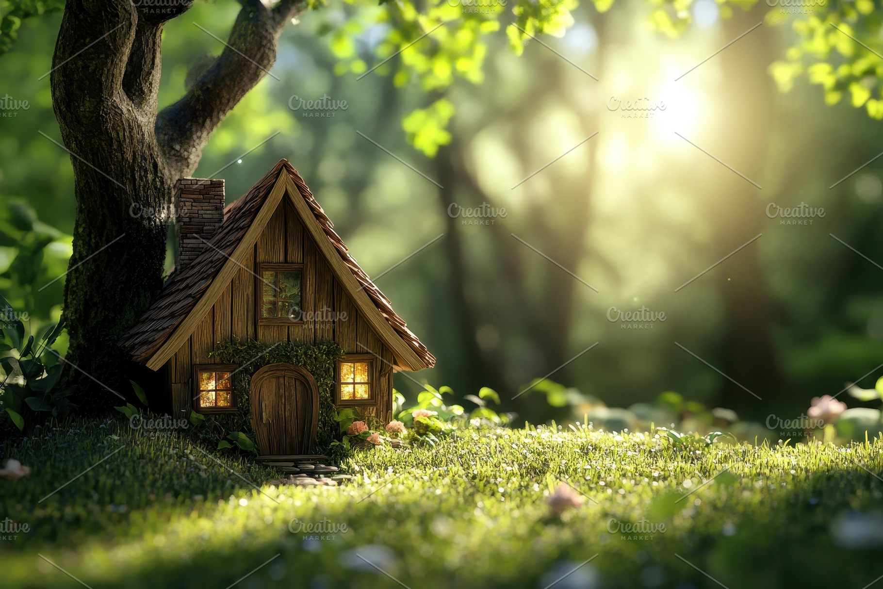 Magical wooden house nestled in a vi, a Photo by Iftikhar Alam