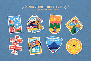 Retro Stickers. Wanderlust Pack.