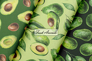 Watercolor Avocado Seamless Patterns, a Food Illustration by OlDm_Shop (Thumbnail 5 of 10)